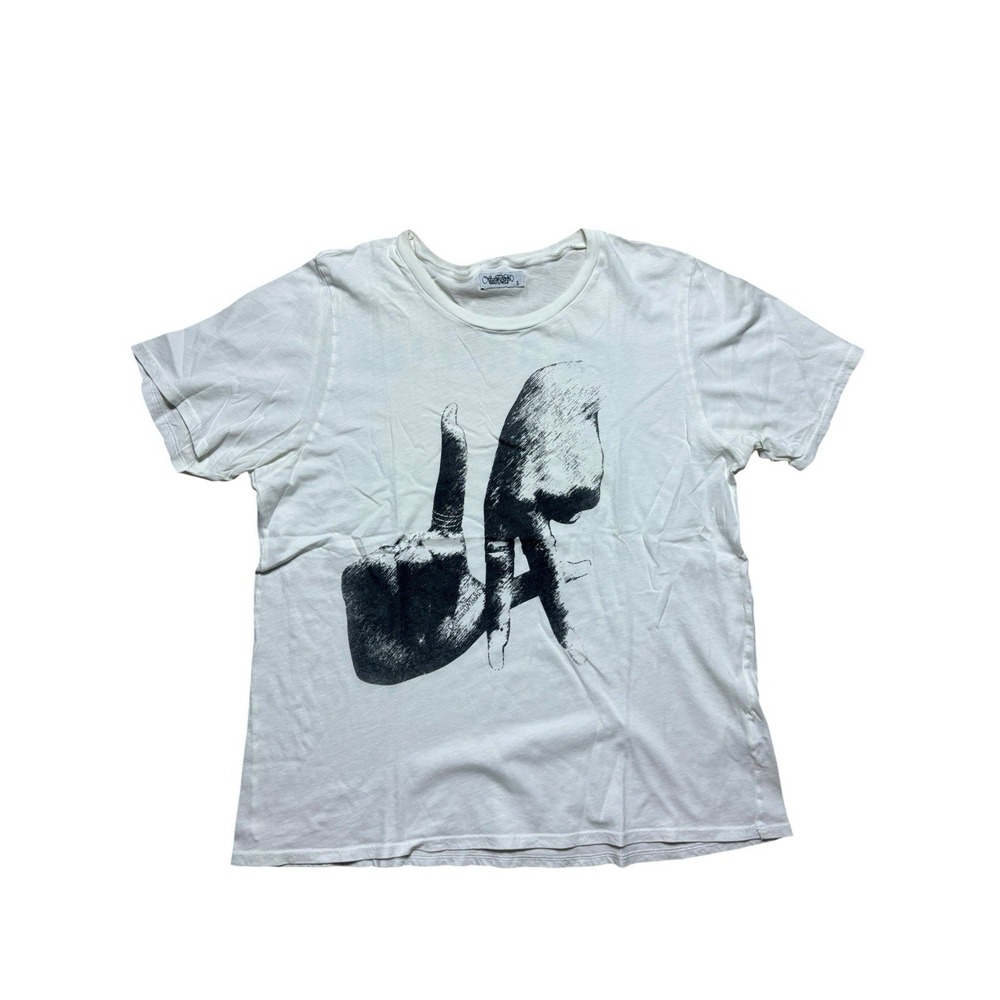 Lauren Moshi Finger LA Graphic Tee Women's L Short Sleeve Streetwear White Black